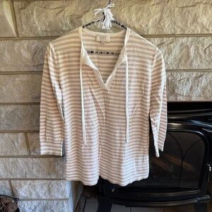 LOFT Beige and White Striped Top 3/4 sleeve Small Petite